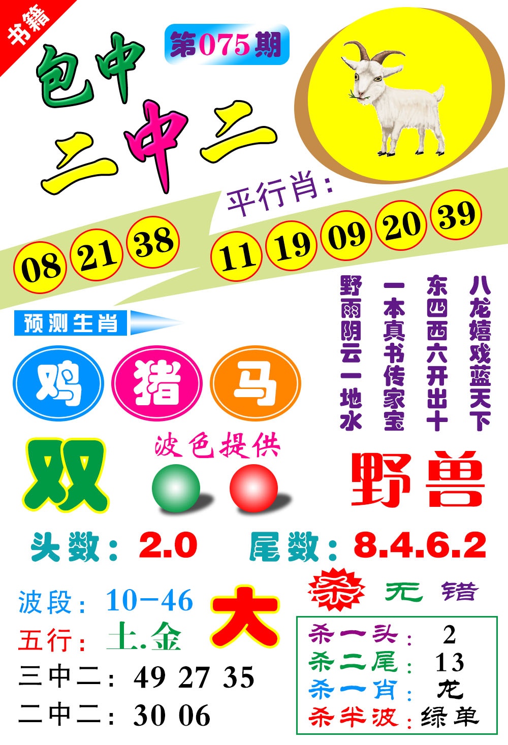 075期澳门预测生肖[图]
